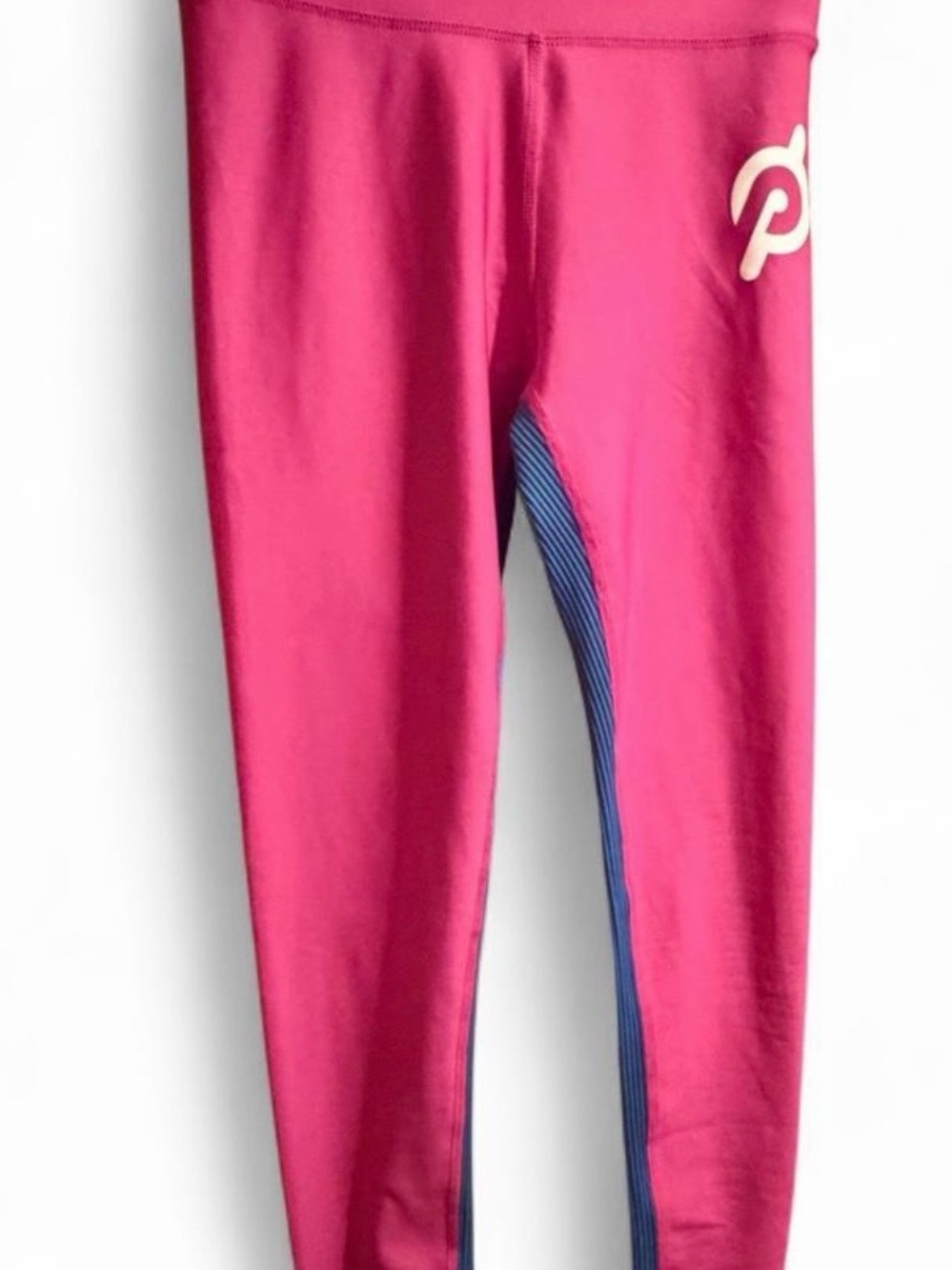 Peloton Pink Leggings with Blue Side Stripe